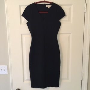 Michael Kors black ribbed fitted midi dress